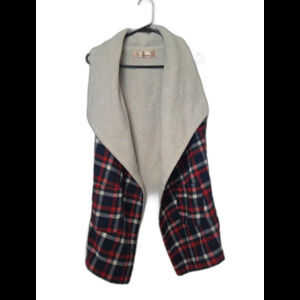 Small Red Navy Plaid Open Front Sherpa Lined Vest Fall Winter Pictures Festive